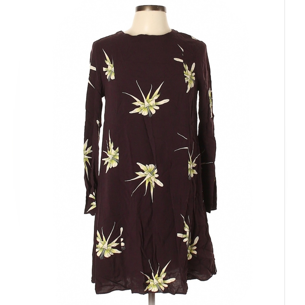 H&M Womens Size 10 Long Sleeve Burgundy Floral Dress